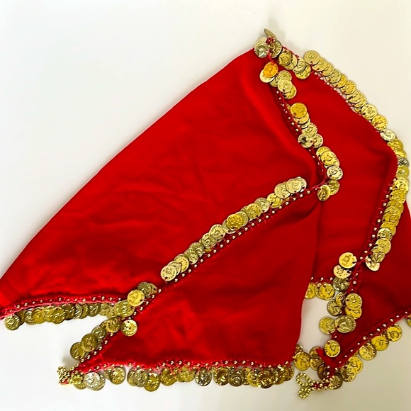 Belly Dancer Coin Belt Scarf Red And Gold - Picture 5 of 5